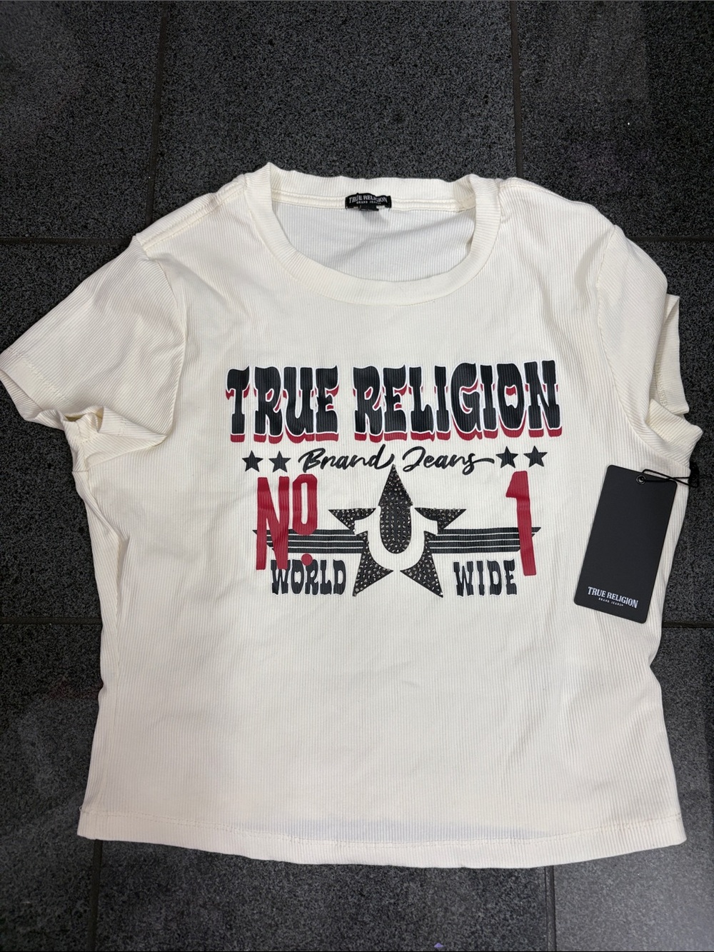 True Religion White Graphic No.1 Logo Short Sleeve Tee